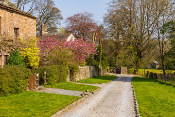 View of the gardens in the Sedbergh village. Yorkshire Dales, England, UK.