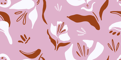 Modern flowers seamless pattern. Hand drawn floral print in collage style. Botanical bohemian background. Trendy template for design