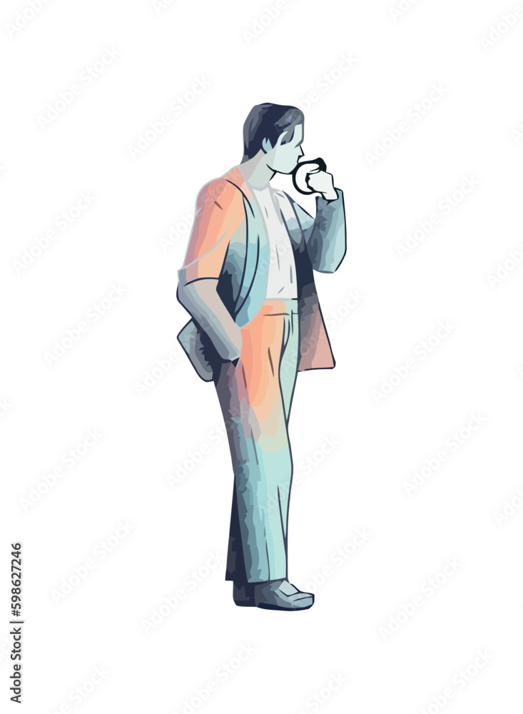 Poster successful businessman in suit working with technology generative ai