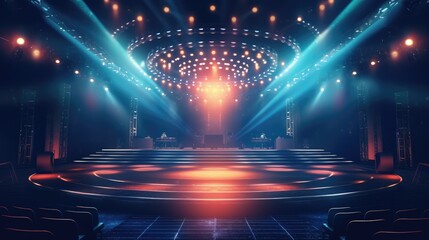 Concert stage with bright neon lighting
