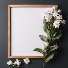 A wooden frame with white flowers and a board