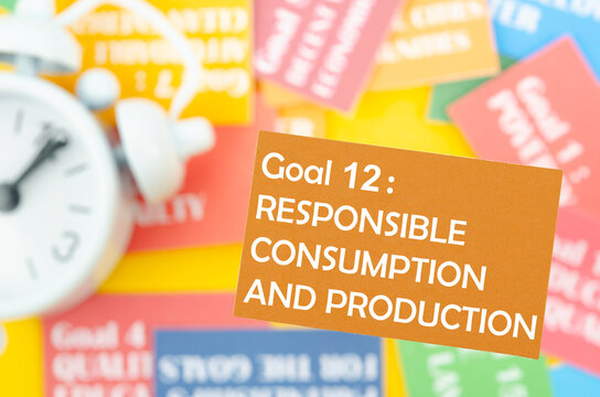 The Goal 12 : Responsible consumption and production. The SDGs 17 development goals environment. Environment Development concepts.