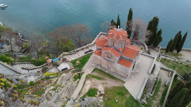 Aerial View Of Ohrid Lake and  Jovan Kaneo Church Ohrid