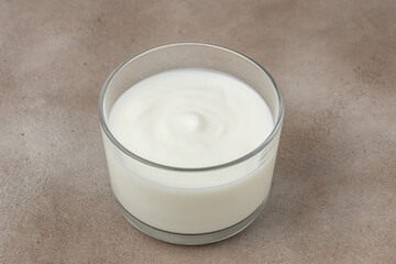 yogurt on a light background, Probiotic cold fermented dairy drink. place for text