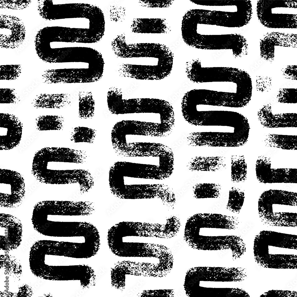 Poster vector seamless pattern with brush wavy strokes. black color on white background. hand painted grang