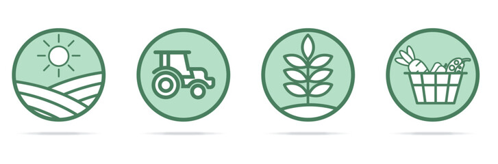Ensemble de pictogrammes autour de l'écologie, de l'agriculture verte de la production locale - Eléments vectoriels éditables 