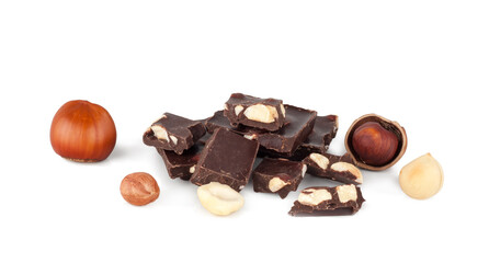 Pieces of chocolate isolated on a white background