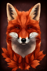Obraz premium portrait of a red fox in autumn against a dark background, autumn foliage around, generative ai 