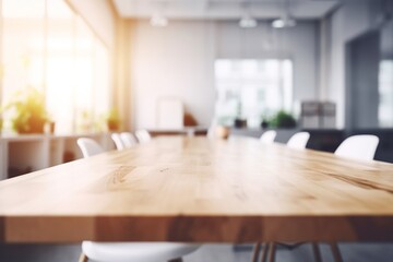 Empty Wooden Table Top with Blurred Interior Background: Natural Wood Created with Generative AI