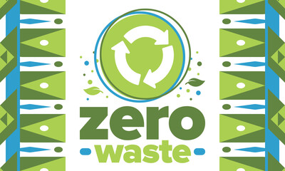 Zero Waste. Ecology poster. Refuse and Reduce. To Reuse and Recycle. Green January for environment. Eco friendly lifestyle. Save the planet. No plastic, only eco bag. Vector illustration