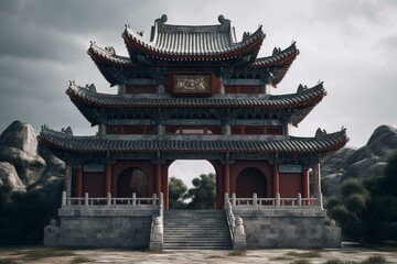 Fototapeta na wymiar An isolated structure resembling a Chinese gate. Generative AI