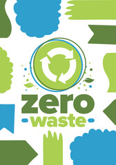 Zero Waste. Ecology poster. Refuse and Reduce. To Reuse and Recycle. Green January for environment. Eco friendly lifestyle. Save the planet. No plastic, only eco bag. Vector illustration