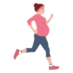 The pregnant woman is running. Pregnancy and sport.Vector illustration in flat style. The concept of a healthy lifestyle.