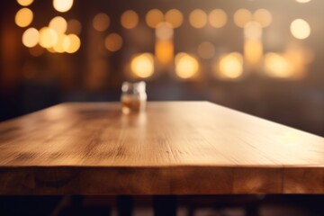 Empty Wooden Table Top with Blurred Interior Background: Natural Wood Created with Generative AI