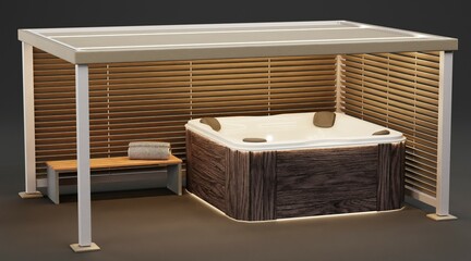 Fototapeta na wymiar Realistic 3D Render of Gazebo with Furniture