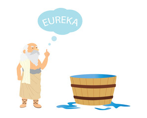 illustration of physics, archimedes of syracusa ancient genius mathematician inventor saying eureka in the bath, archimedes of syracusa ancient genius mathematician inventor saying eureka in the bath