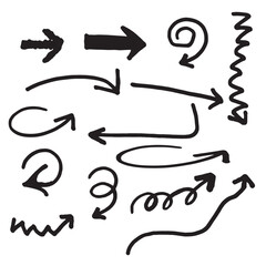 Set of hand drawn arrow vector. Design elements for your next project. Black arrows isolated on a white background.