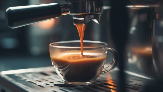Espresso Machine Pouring Coffee into Cup Close-up. Generative ai