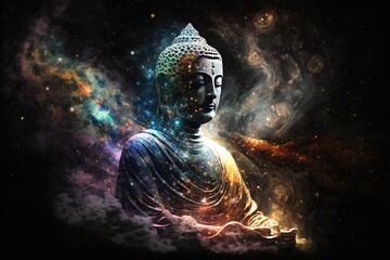 Meditating Buddha experiencing a transcendental phase. Generative AI	