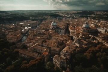 Panoramic aerial view of Rome in ancient times. Generative AI