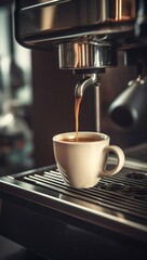 Espresso Machine Pouring Coffee into Cup Close-up. Generative ai
