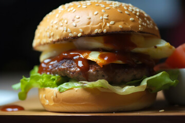 close-up of a burger