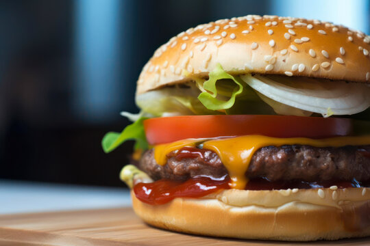 close-up of a burger