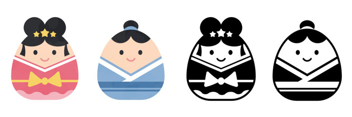 七夕の織姫と彦星のシンプルアイコン素材セット