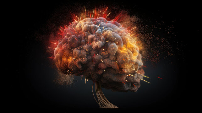 Brain, brain explosion, brain activity with colorful lightning bolts, the concept of a human brain full of creativity, shows multiple colors and action, generative ai