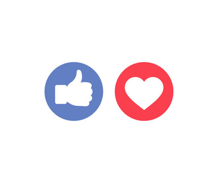 Thumbs up and heart, like, social media  logo design. Design elements for social network, marketing, smm, app, interface and ad. Modern icons.  Like and love icon vector design and illustration.
