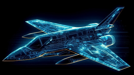 Fototapeta na wymiar Futuristic airplane concept in neon colors, virtual metaverse technology world, fantasy, sci-fi, future transportation. Generative AI.