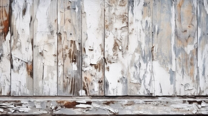 wooden planks with the white paint peeling off. vintage style. template for designers. Generative AI