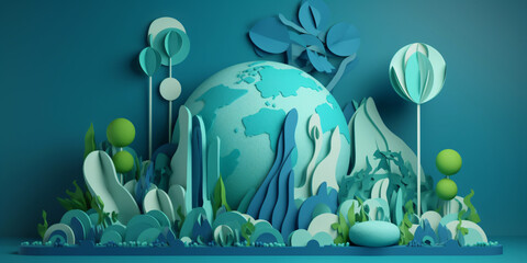 earth day - renewable energy and reduce CO2 emission concept, generative ai