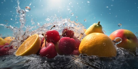 Fototapeta na wymiar background splashing fruit vitamin green strawberry healthy food fresh drop water. Generative AI. Generative AI