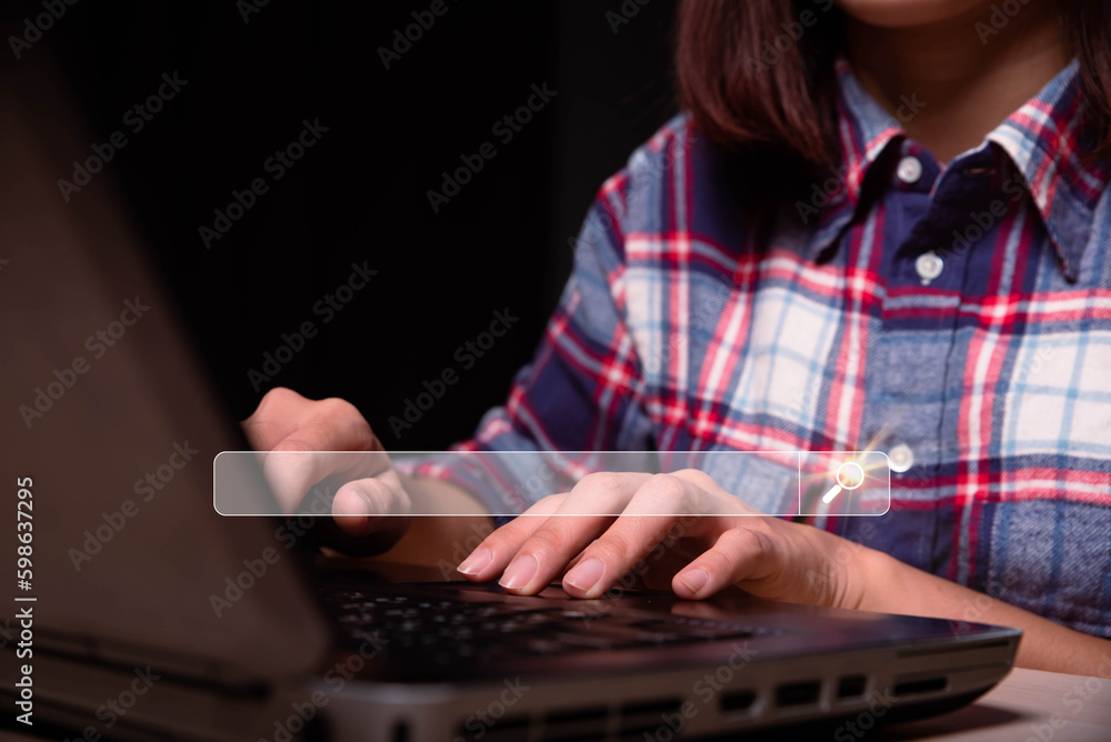 Poster Data Search Technology Search Engine Optimization. Using Search Console with your website . man's hands using laptop to Searching for information