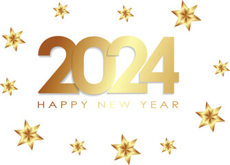 New Year 2024, gold background and clock with Christmas balls