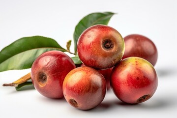 Fototapeta na wymiar Isolated red camu camu fruit from South America on a white background. Generative AI
