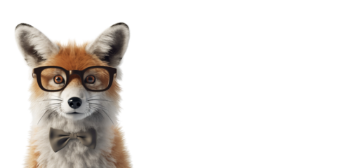Fox with glasses on the png background created with ai technology