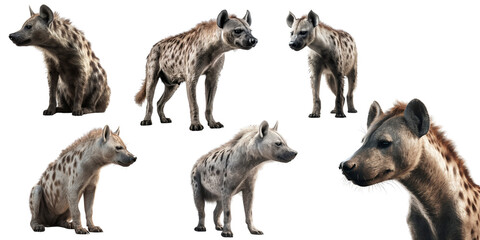 Hyena set on the png background created with ai technology - obrazy, fototapety, plakaty