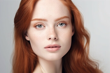Fototapeta premium Beauty Woman Face Portrait. Beautiful spa model Girl with perfect fresh clean skin. Brunette woman looking at the camera. Young people and skin care concept.Generative AI Generative AI