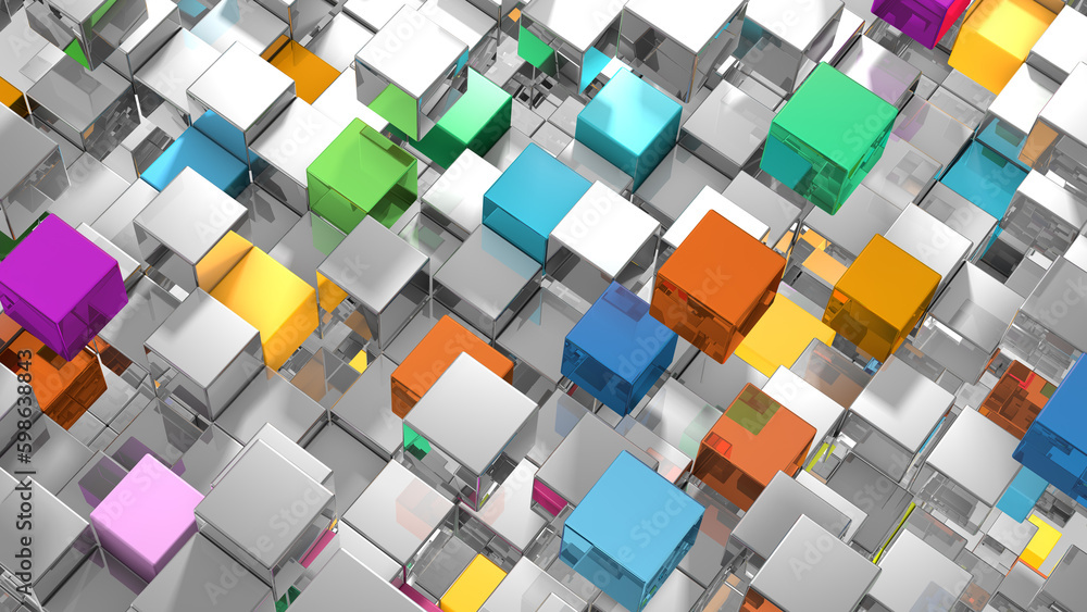 Poster 3d render abstract background metallic cubes