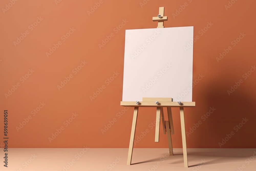 Poster wooden easel with blank canvas in a living room. minimal style concept. created with generative ai t