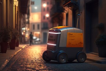 Delivery bot driving at night city