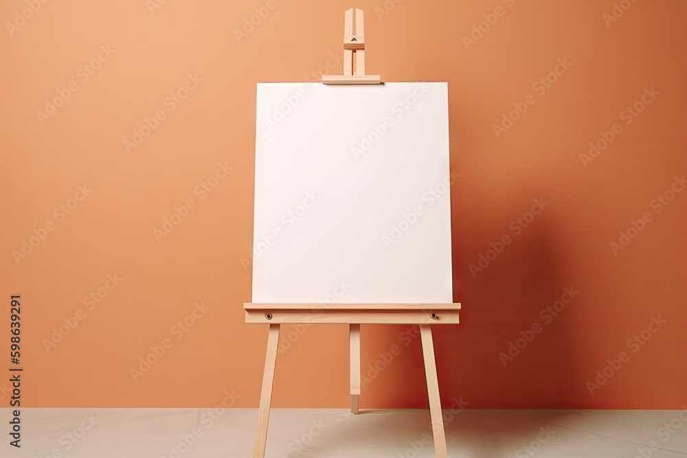 Poster wooden easel with blank canvas in a living room. minimal style concept. created with generative ai t