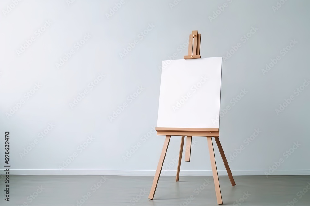 Poster wooden easel with blank canvas in a living room. minimal style concept. created with generative ai t