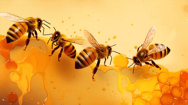 The image of bees on the honeycomb. Honey festival. Generative ai.