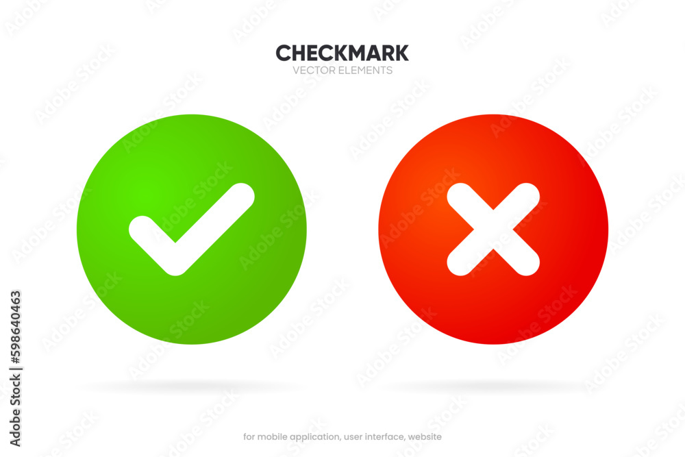 Wall mural checkmark, confirm, approve, appreciate, like symbol. decline, reject, deny, dislike label badge fla