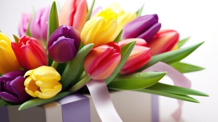 Present of colorful tulip flowers. Generative AI