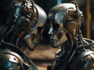 Fototapeta na wymiar The future. Humanoid robots in love. Created with Generative AI technology.
