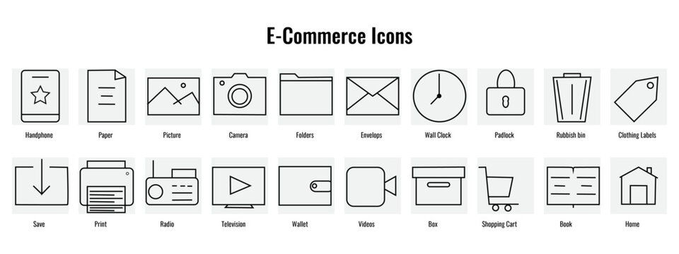 Vector icons for e commerce isolated on white background